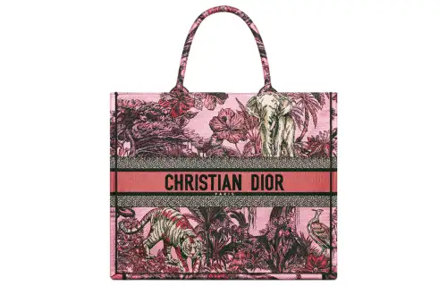 DIOR BookTote Embroidery Tote Bag, Shopping Bag, Handbag Large Women's Pink Multicolor