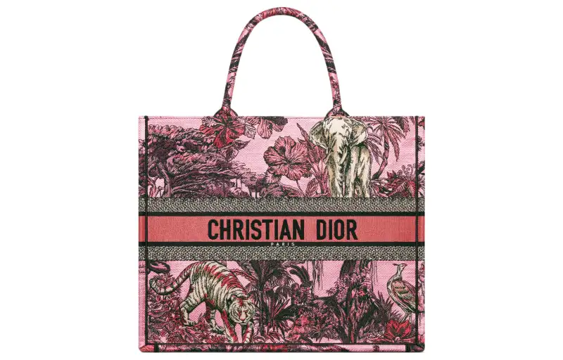DIOR BookTote Embroidery Tote Bag, Shopping Bag, Handbag Large Women's Pink Multicolor