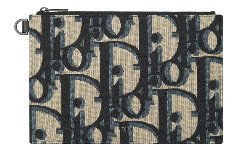 DIOR Leather Trim Clutch Regular Unisex Beige & Black
