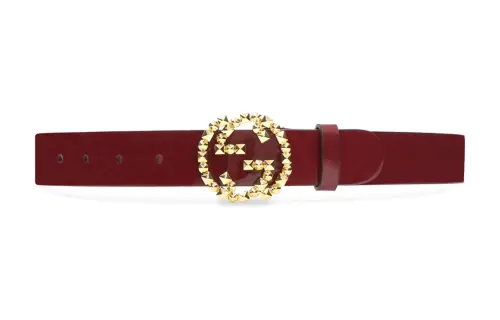 GUCCI Interlocking G Metal Leather Belts Women's Burgundy Width 3cm