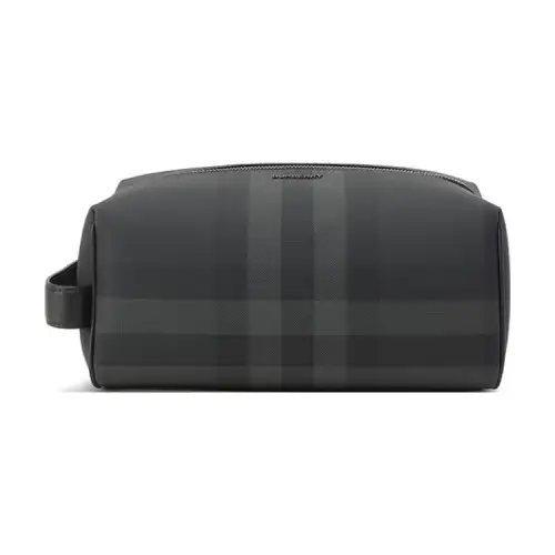 Burberry Plaid Polyurethane Travel Storage Bag Clutch Men's Charcoal Gray