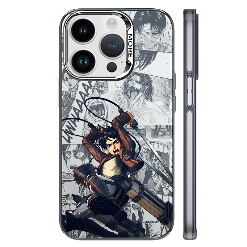 US 10 cents MSMF Attack on Titan electroplated frame laser coating mobile phone case Apple suitable for 15/14/13/12PLUS/PRO/MAX ABS+PC material cool heat dissipation printing all-inclusive