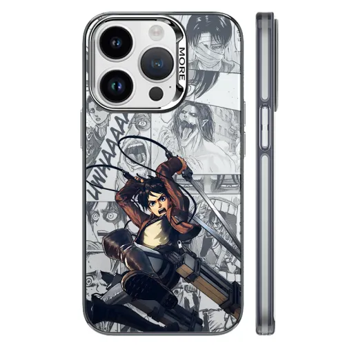 US 10 cents MSMF Attack on Titan electroplated frame laser coating mobile phone case Apple suitable for 15/14/13/12PLUS/PRO/MAX ABS+PC material cool heat dissipation printing all-inclusive