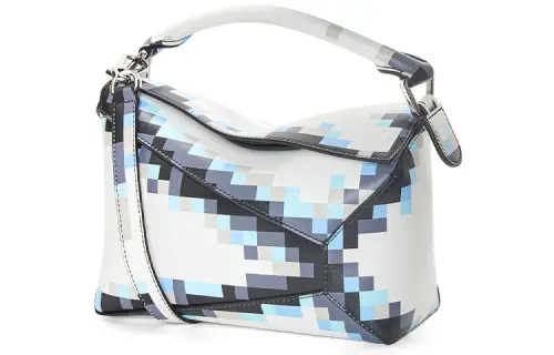 LOEWE Puzzle Satin Cow Leather Crossbody One Shoulder Handbag Small Women's White