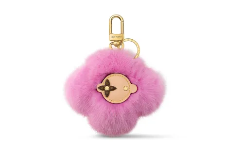 LOUIS VUITTON Mink Fur Leather Keychain Bag Accessory Women's Pink