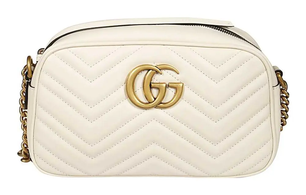 GUCCI GG Marmont Quilted Leather Camera Bag, Crossbody Bag, Shoulder Bag Regular Women's White