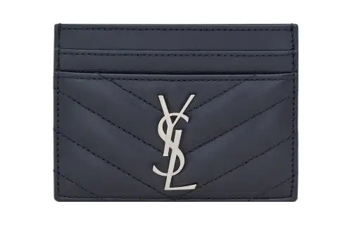 SAINT LAURENT Cassandre Lambskin Card Holder Regular Women's Steel Blue