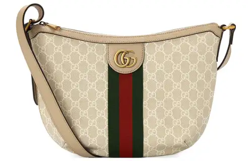 GUCCI Ophidia Cotton Linen Blend Leather Shoulder Bag, Crossbody Bag Small Women's White & Beige