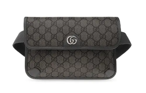 GUCCI Canvas With Leather Sling Bag One Shoulder Crossbody Fanny Pack Small Women's Gray/Black