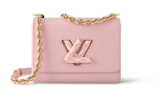 LOUIS VUITTON Twist Grain Leather Shoulder Bag, Crossbody Bag Small Women's Pink