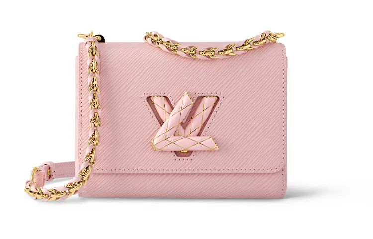 LOUIS VUITTON Twist Grain Leather Shoulder Bag, Crossbody Bag Small Women's Pink