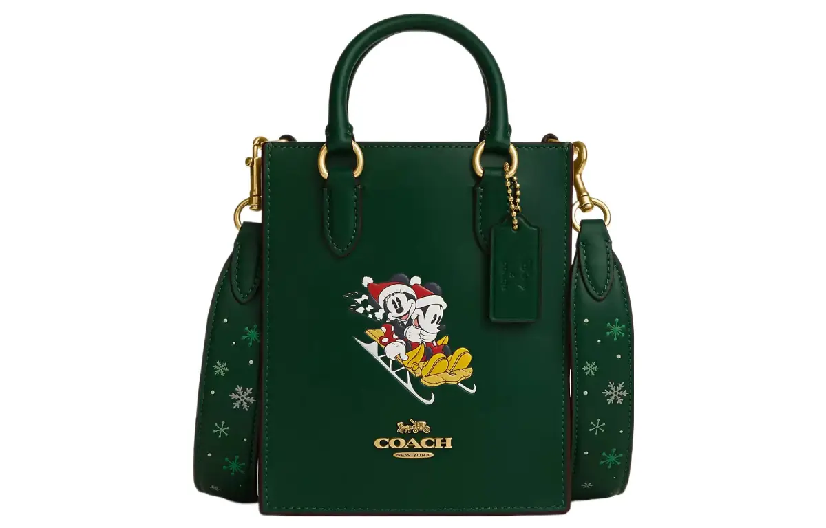 COACH Calfskin Tote Bag, Shopping Bag, One Shoulder Handbag, Crossbody Bag Mini Women's Brass Deep Pine Wood