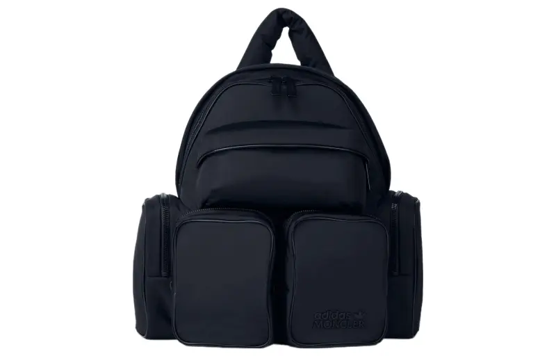 Moncler X Adidas Originals Collaboration Eco Friendly Nylon Plain Woven Fabric Backpack Unisex Black