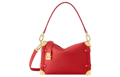 LOUIS VUITTON Trunk Cow Leather Soft Box Handbag, Shoulder Bag Women's Red