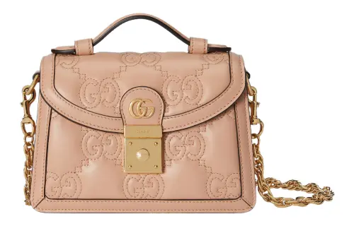 GUCCI GG Matelassé Leather Handle Bag, Shoulder Bag, Crossbody Bag, Handbag Small Women's Rose Beige