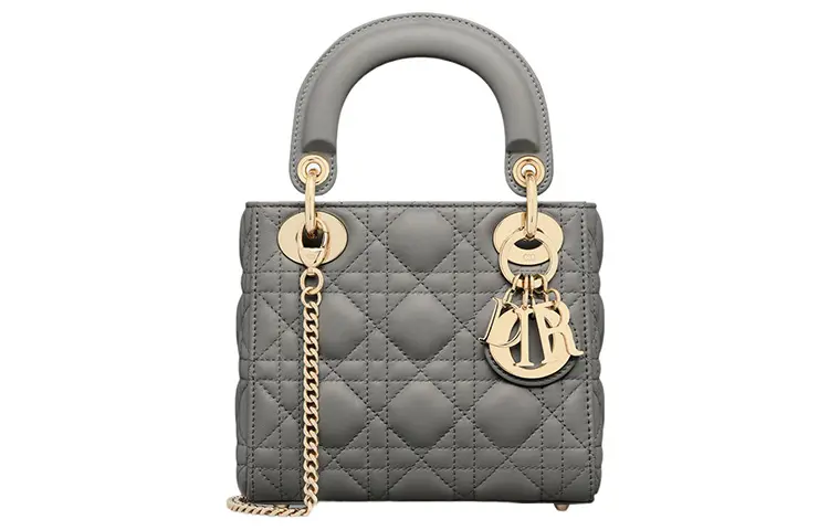 DIOR Lady Dior Wicker Pattern Sheepskin Handbag, Shoulder Bag, Crossbody Bag, Handbag Mini Women's Rock Gray