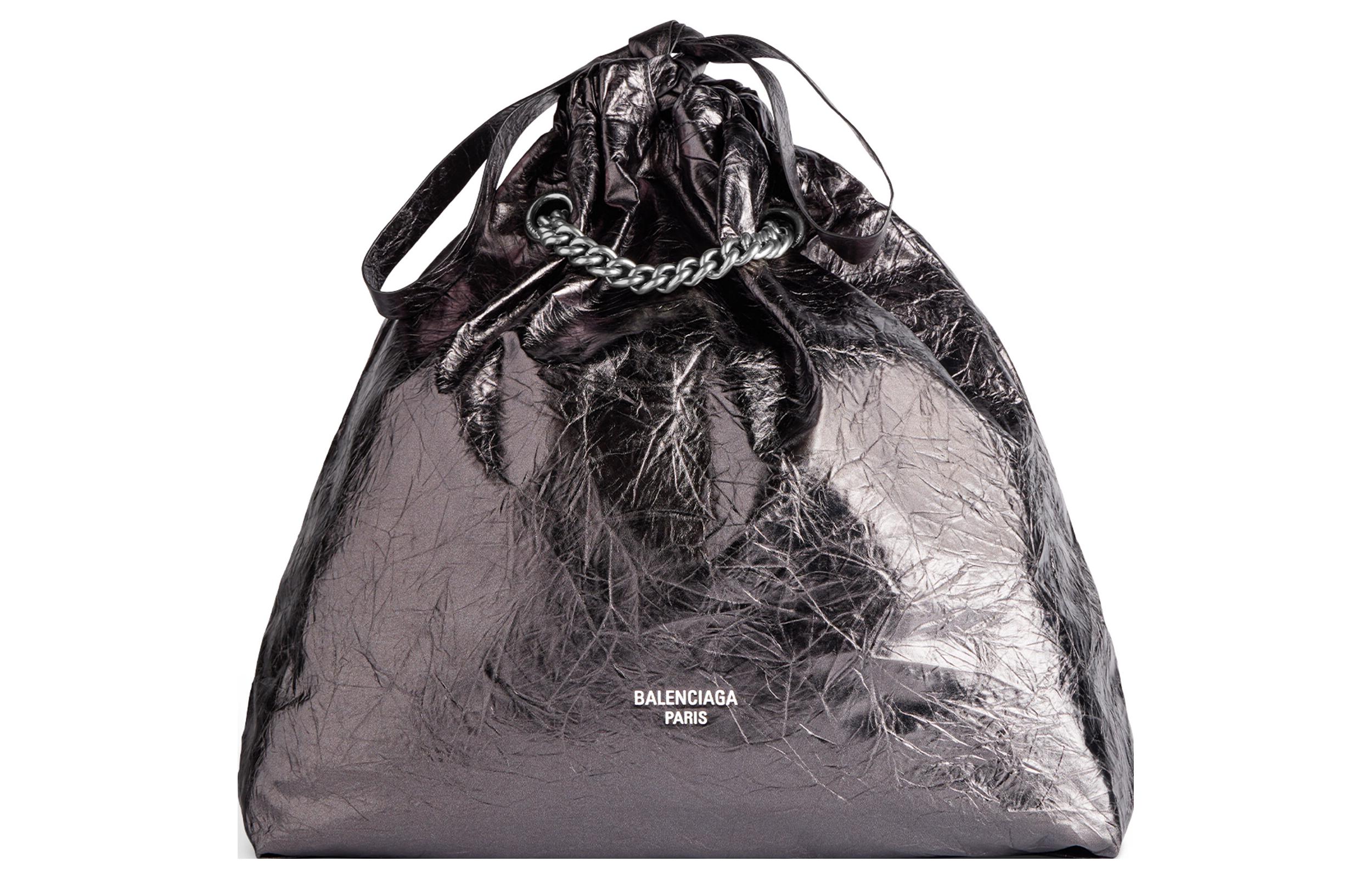 Balenciaga Crush Cow Leather One Shoulder Handbag Medium Women's Dark Gray