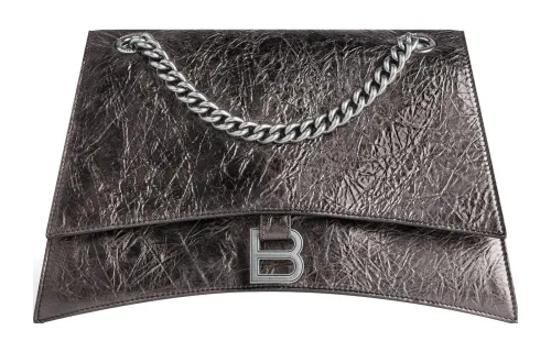 Balenciaga Crush Cow Leather Handbag, Shoulder Bag Women's Dark Gray