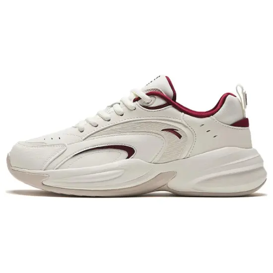 ANTA Chunky Sneakers Women's Low-Top Ivory White/Litchi Red