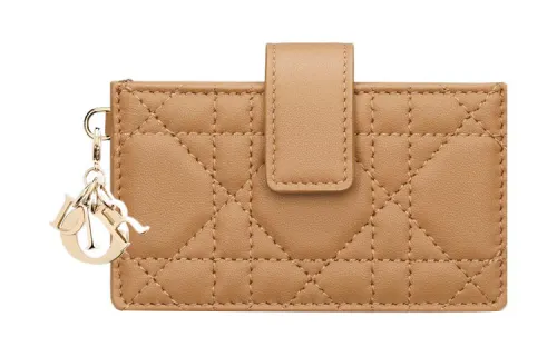 DIOR Lady Dior Lambskin Card Holder Women's Brown