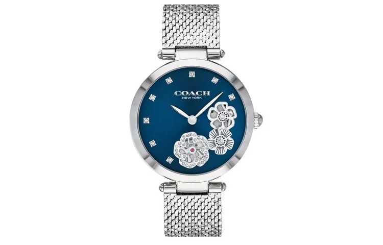 COACH PARK Wrist Watches Quartz Movement Stainless Steel Strap 34mm Blue Dial Women's Watch 30m Water Resistant