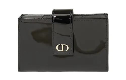 DIOR 30 Montaigne Patent Leather, Cow Leather Card Holder, Wallet Small Women's Black