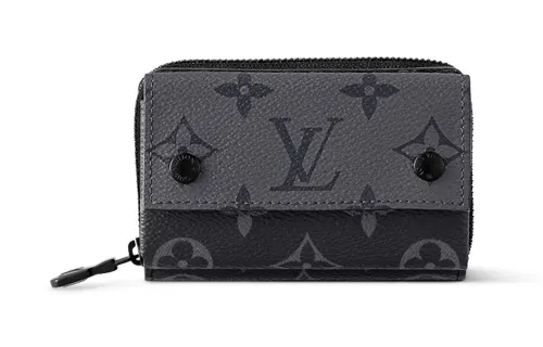 LOUIS VUITTON Coated Canvas With Cow Leather Trim Wallet Men's Black & Gray