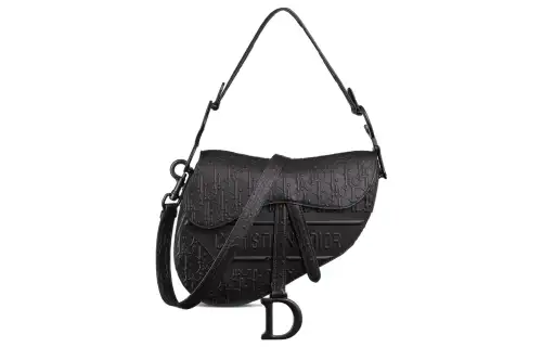 DIOR Embossed Cow Leather Saddle Bag, Crossbody Bag, One Shoulder Handbag Regular Women's Black