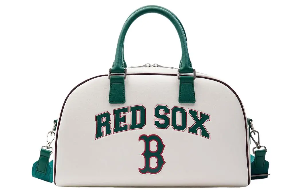 MLB Boston Red Sox Artificial Leather Bowling Bag, Crossbody, One Shoulder, Handbag Large Unisex Cream
