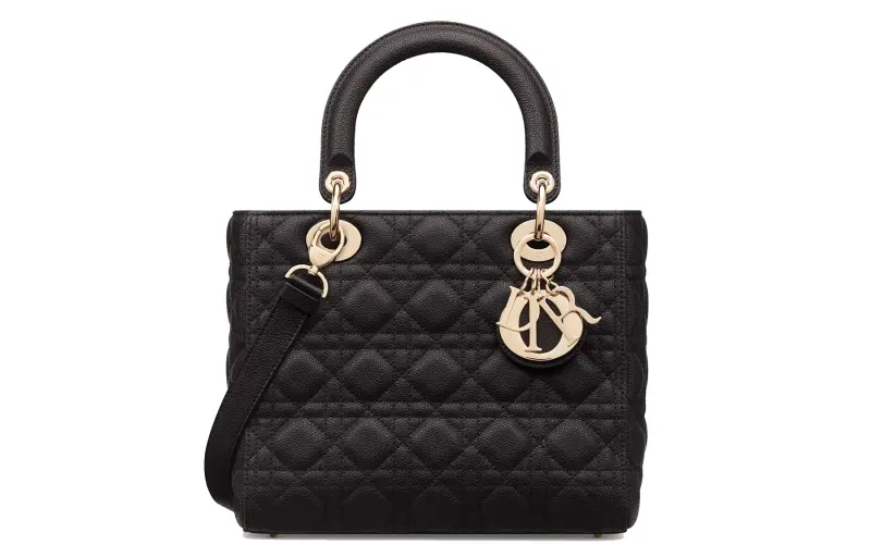 DIOR Lady Dior Grain Calfskin Handbag, Shoulder Bag, Crossbody Bag, Handbag Medium Women's Black
