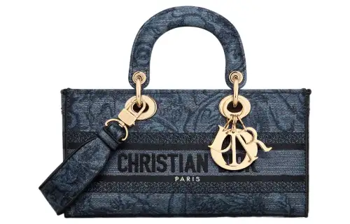DIOR Lady D JOY Embroidery Shoulder Bag, Crossbody Bag, Handbag Medium Women's Denim Blue