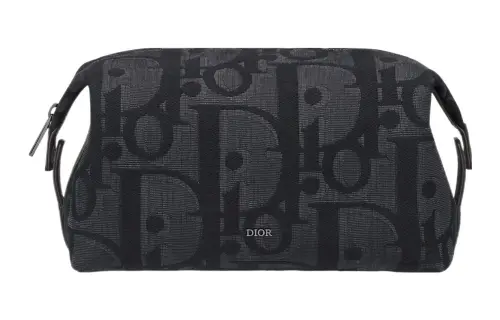 DIOR Extra Large Oblique Printed Fabric Toiletry Bag Regular Men's Black