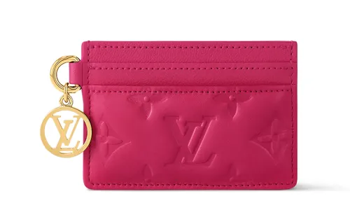 LOUIS VUITTON Lambskin Card Holder Women's Rose Red