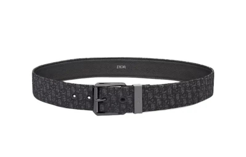 DIOR Brass Leather Belts Men's Black Width 3.5cm
