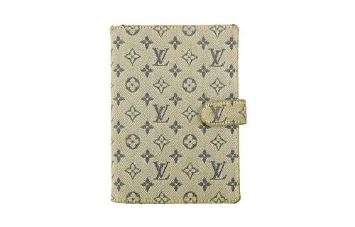 LOUIS VUITTON Canvas With Leather Notebook Protective Cover Bag Accessory Unisex Blue & Beige