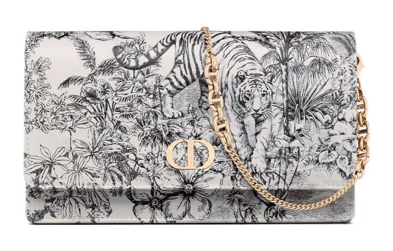DIOR Caro Calfskin One Shoulder Crossbody Clutch Women's Gray