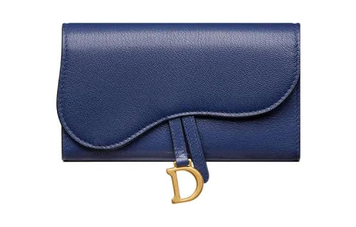 DIOR Saddle Goatskin Wallet Women's Blue