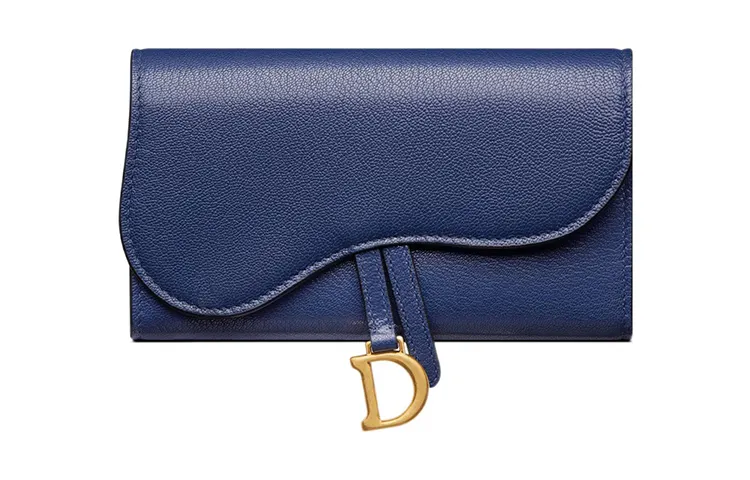 DIOR Saddle Goatskin Wallet Women's Blue