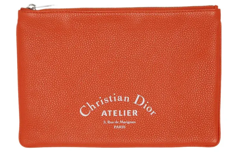DIOR Cow Leather Clutch Men's Orange