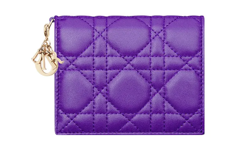 DIOR Lady Dior Lambskin Wallet Mini Women's Purple