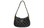 CHANEL Cow Leather Material Gold Metal Shoulder Bag, Hobo Bag, Handbag, Shoulder Bag Small Women's Black