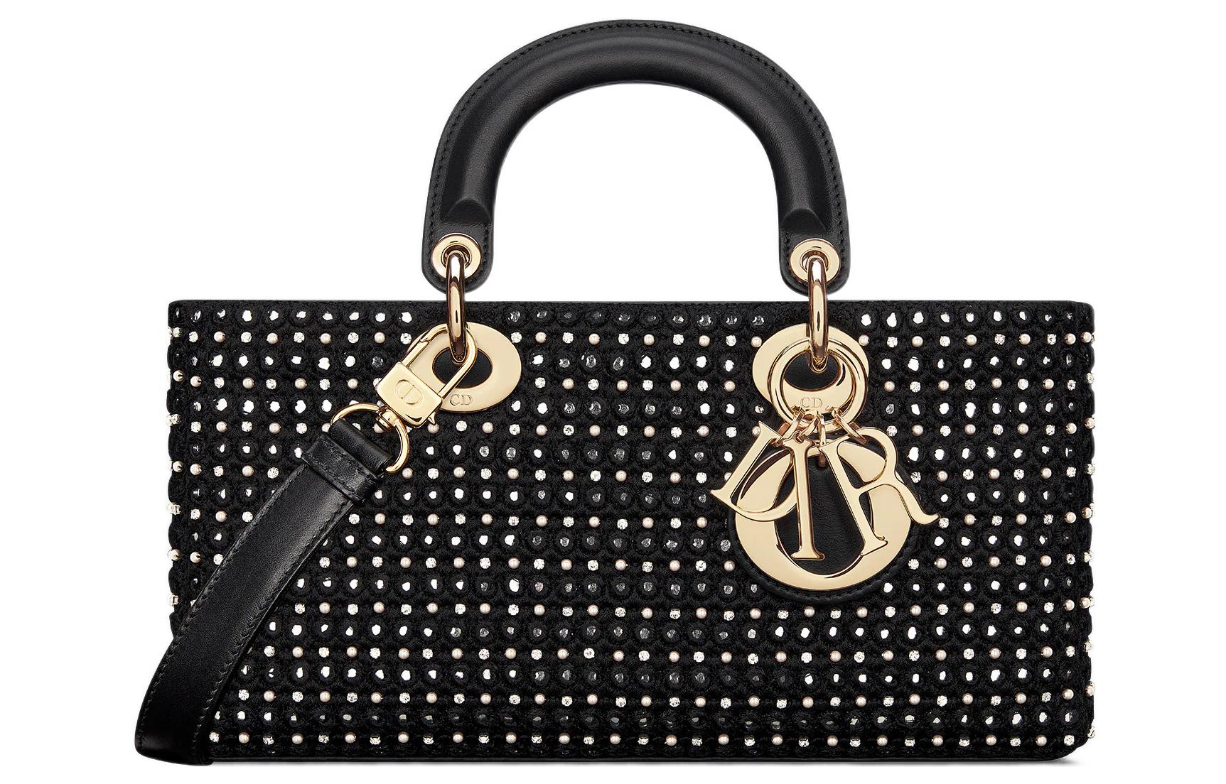 DIOR Removable adjustable straps, mirror, beads, black one-shoulder bag