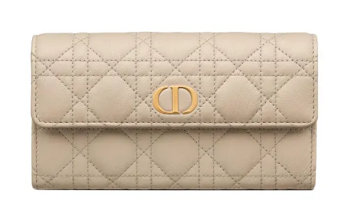 DIOR Caro Soft Calfskin Card Holder, Wallet Regular Women's Sand