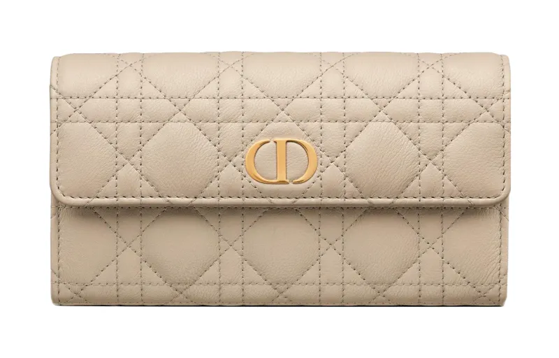 DIOR Caro Soft Calfskin Card Holder, Wallet Regular Women's Sand