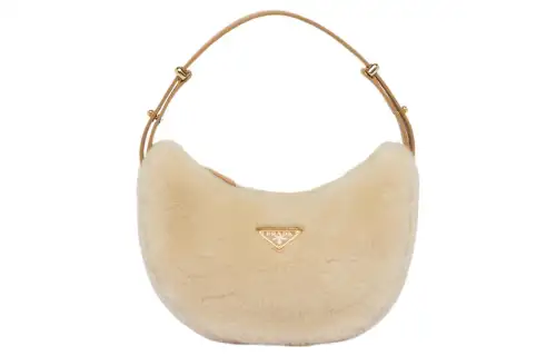 PRADA Arque Shearling With Leather Handbag, Shoulder Bag Regular Women's Natural & Light Umber