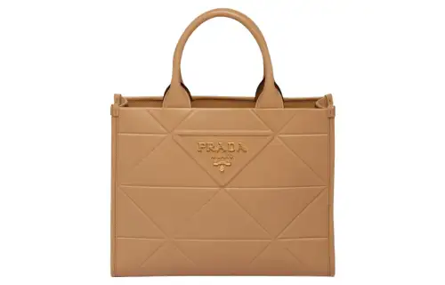 PRADA Symbole Leather Tote Bag, Shopping Bag, Handbag Small Women's Caramel