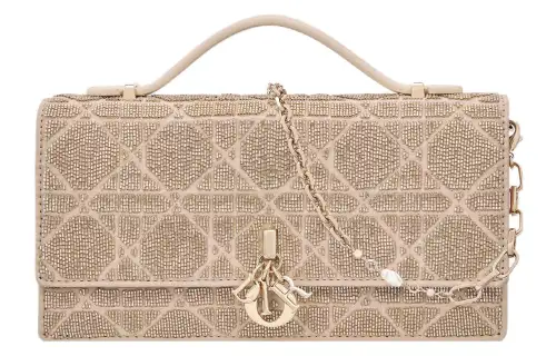 DIOR My Dior Cotton Bead Ornament Embroidery Handbag Mini Women's Caramel Beige