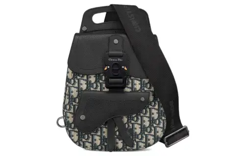 DIOR Gallop Oblique Jacquard With Grain Cow Leather Shoulder Bag Men's Black