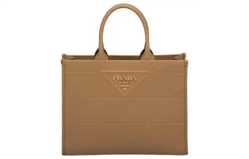PRADA Symbole Leather Tote Bag, Shopping Bag, Handbag Medium Women's Caramel