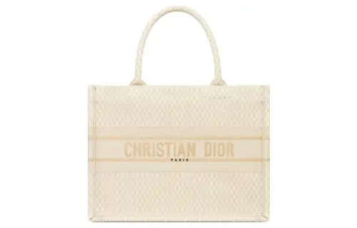 DIOR BookTote Embroidery Tote Bag, Shopping Bag, Handbag Medium Women's Beige